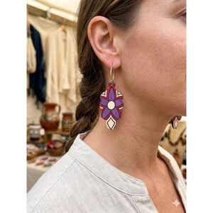 Women's Isabella Drop Earrings One Size Green Pink Wooden